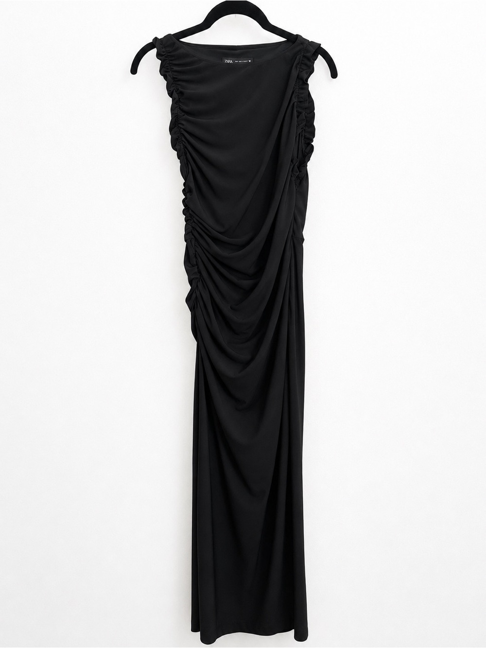 Zara Sleeveless Black Ruched Maxi Dress - Picture 2 of 5